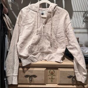 American Eagle Outfitters Beige crop Zip-Up Hoodie